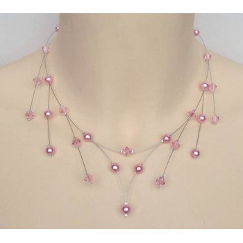 Collier mariage rose et cristal CO1205A