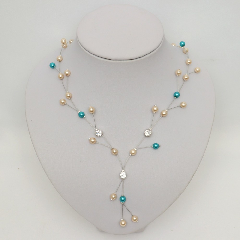 Collier mariage ivoire turquoise + strass Collier mariage ivoire turquoise + strass