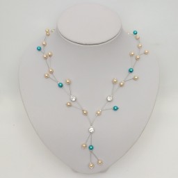 Collier mariage ivoire turquoise + strass CO1252A