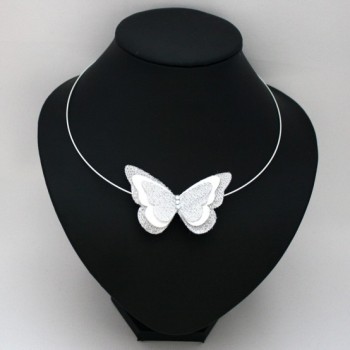 Collier mariage papillon blanc et argent CO1271A