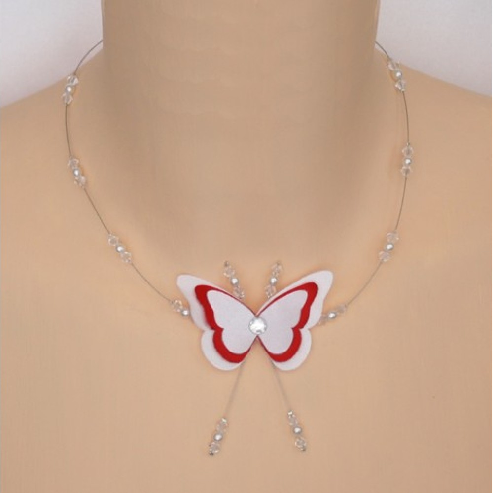 Collier mariage papillon blanc et rouge