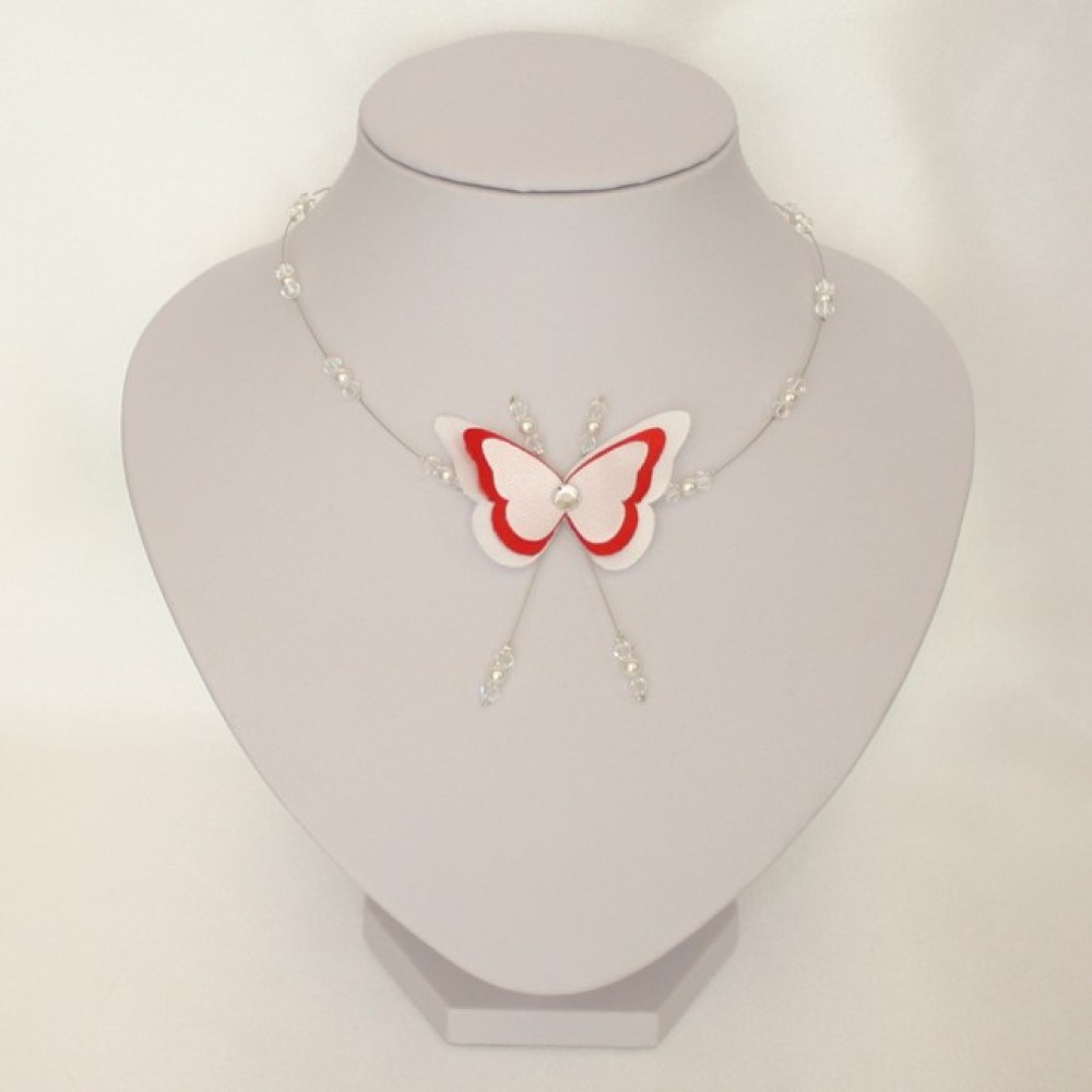 Collier mariage papillon blanc et rouge