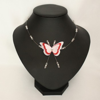 Collier mariage papillon blanc et rouge CO1268A