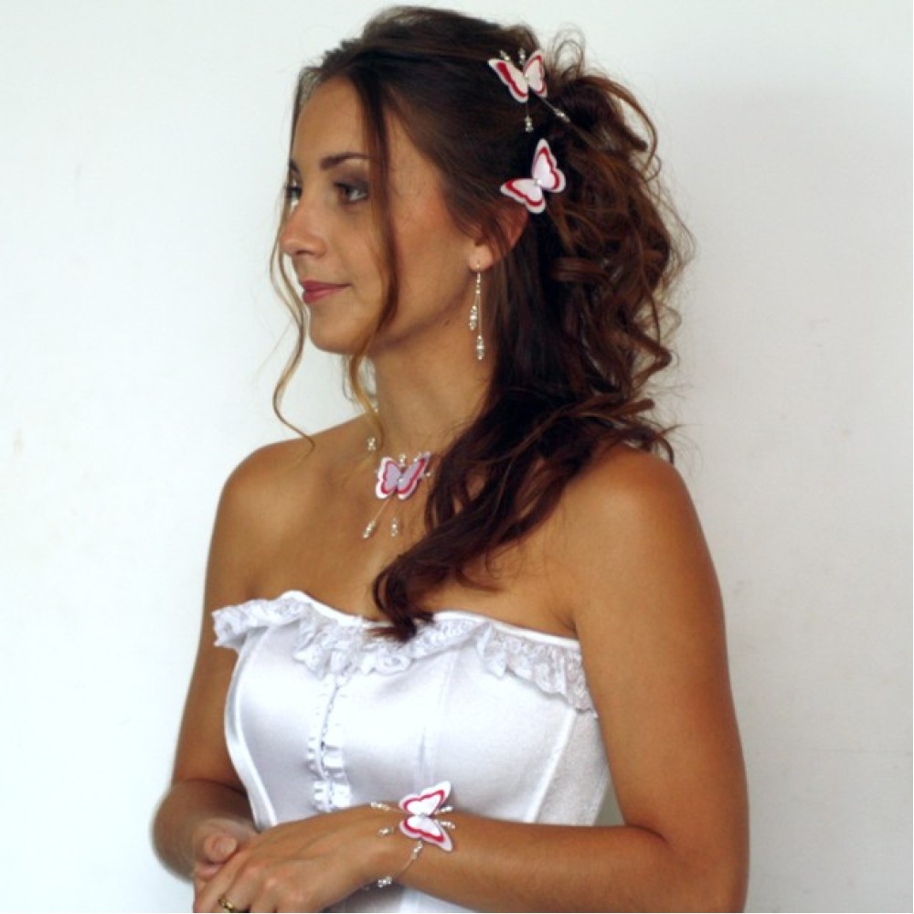 Epingle à cheveux papillon blanc et rouge