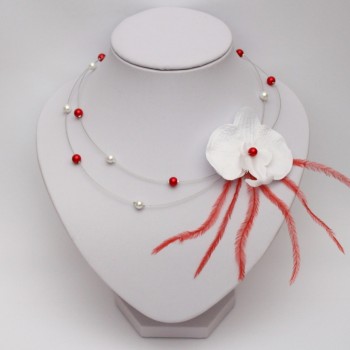 Collier mariage orchidée blanc et rouge CO1278A