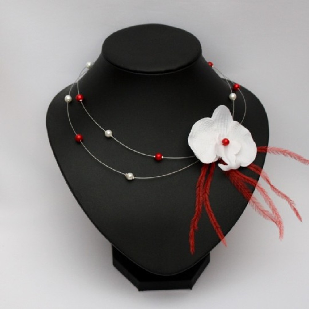 Collier mariage orchidée blanc et rouge