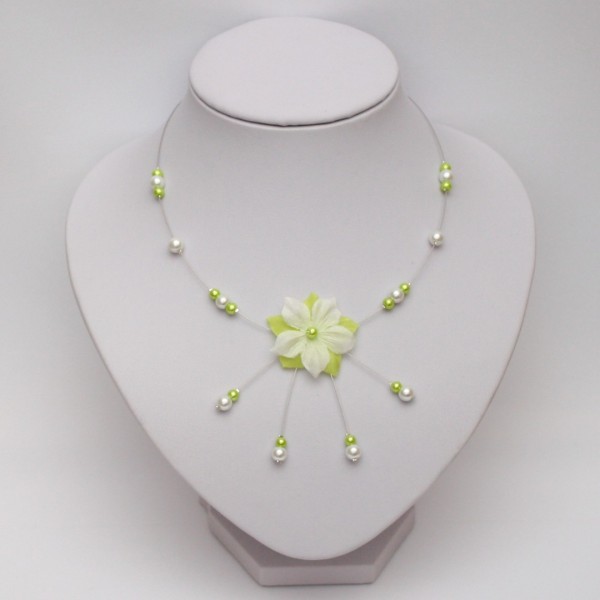 Collier mariage champ tre avec fleurs en soie et perles de verre