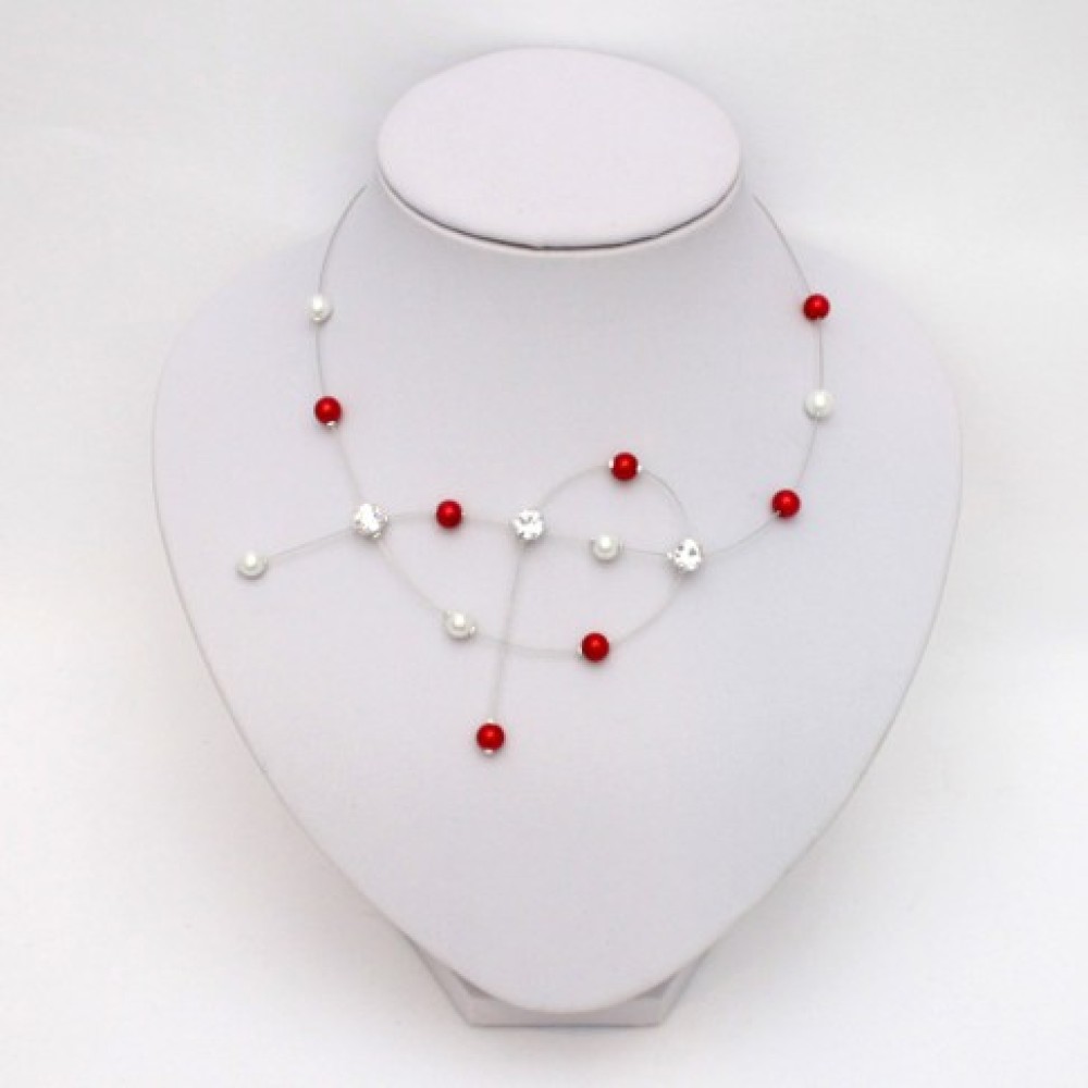 Collier mariage blanc rouge strass Collier mariage blanc rouge strass