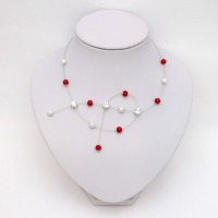 Collier mariage blanc rouge strass CO1284A