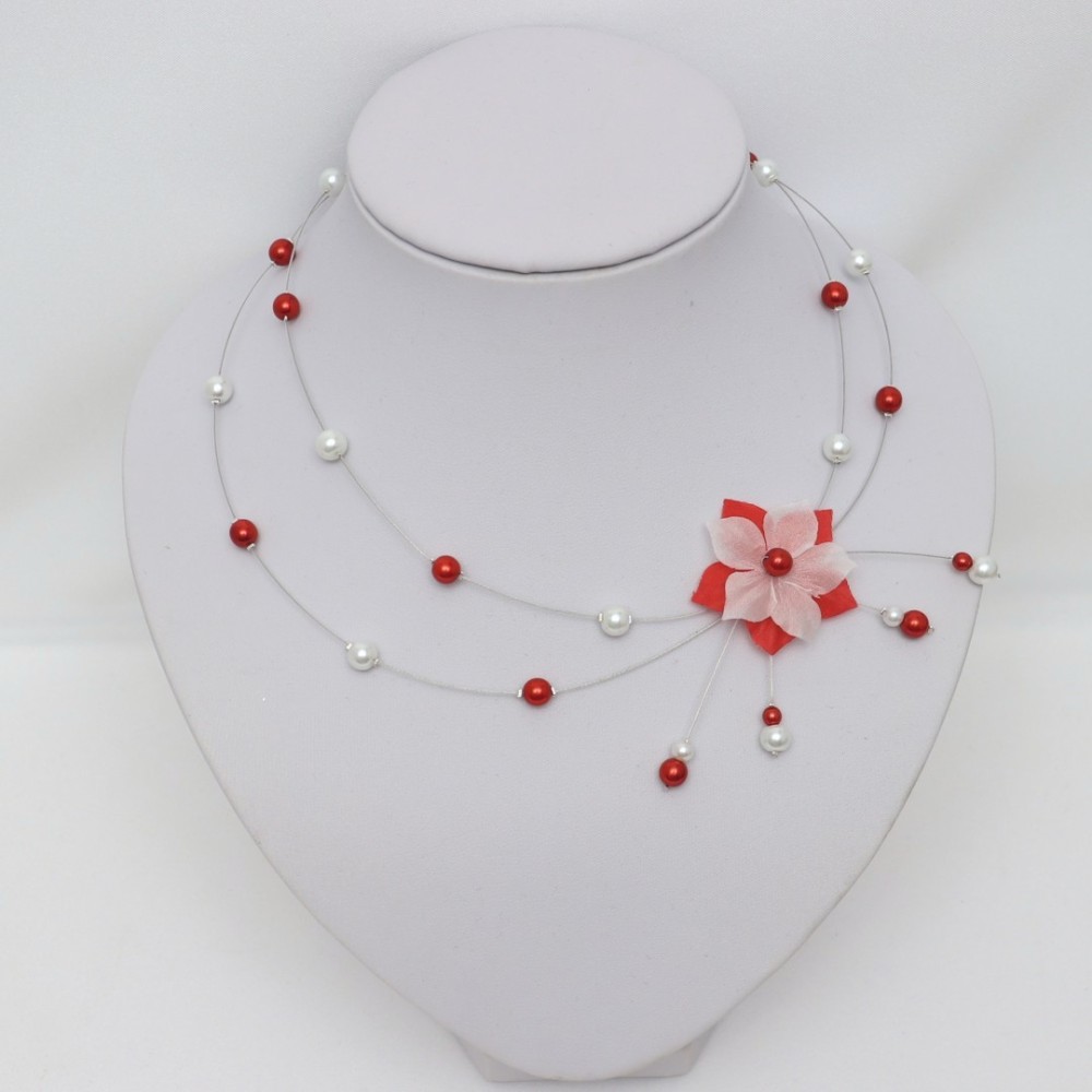 Bracelet mariage fleur rouge blanc Bracelet mariage fleur rouge blanc