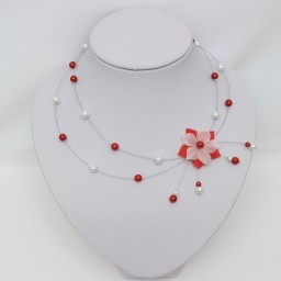 Collier mariage fleur rouge et blanc CO1285A