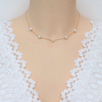 Collier mariage perles blanc et or CO6008