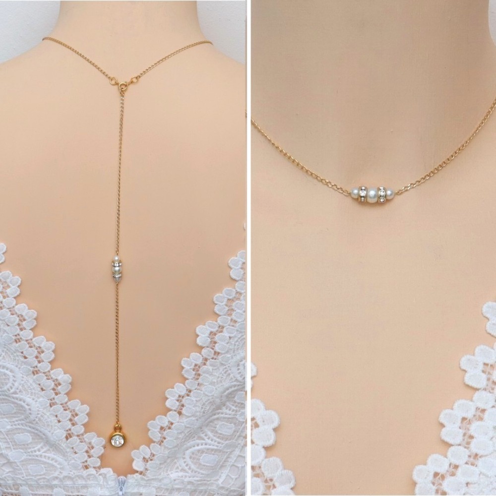 Collier de mariage or blanc strass