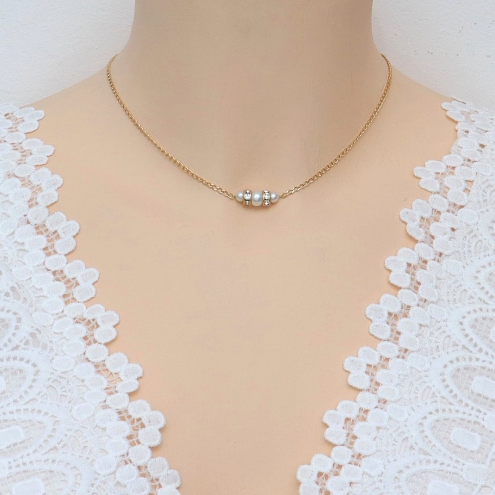Collier de mariage or blanc strass