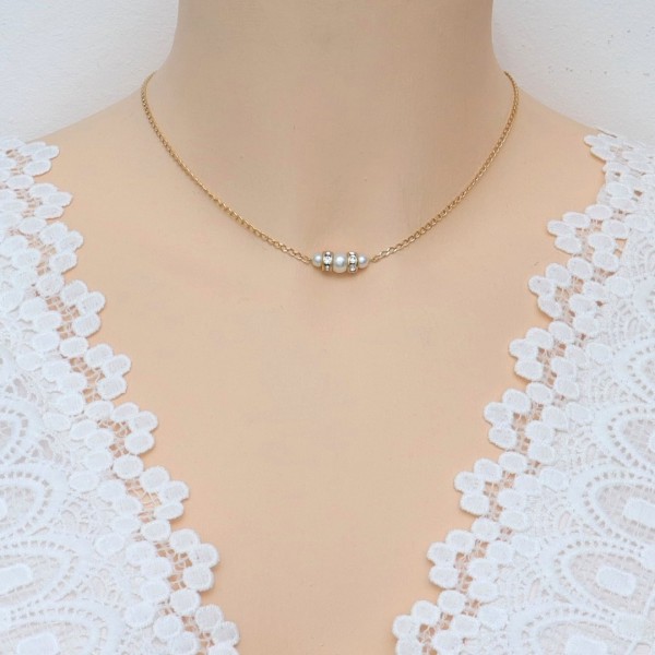 Bijoux mariage discret collier mariée fil transparent et perle