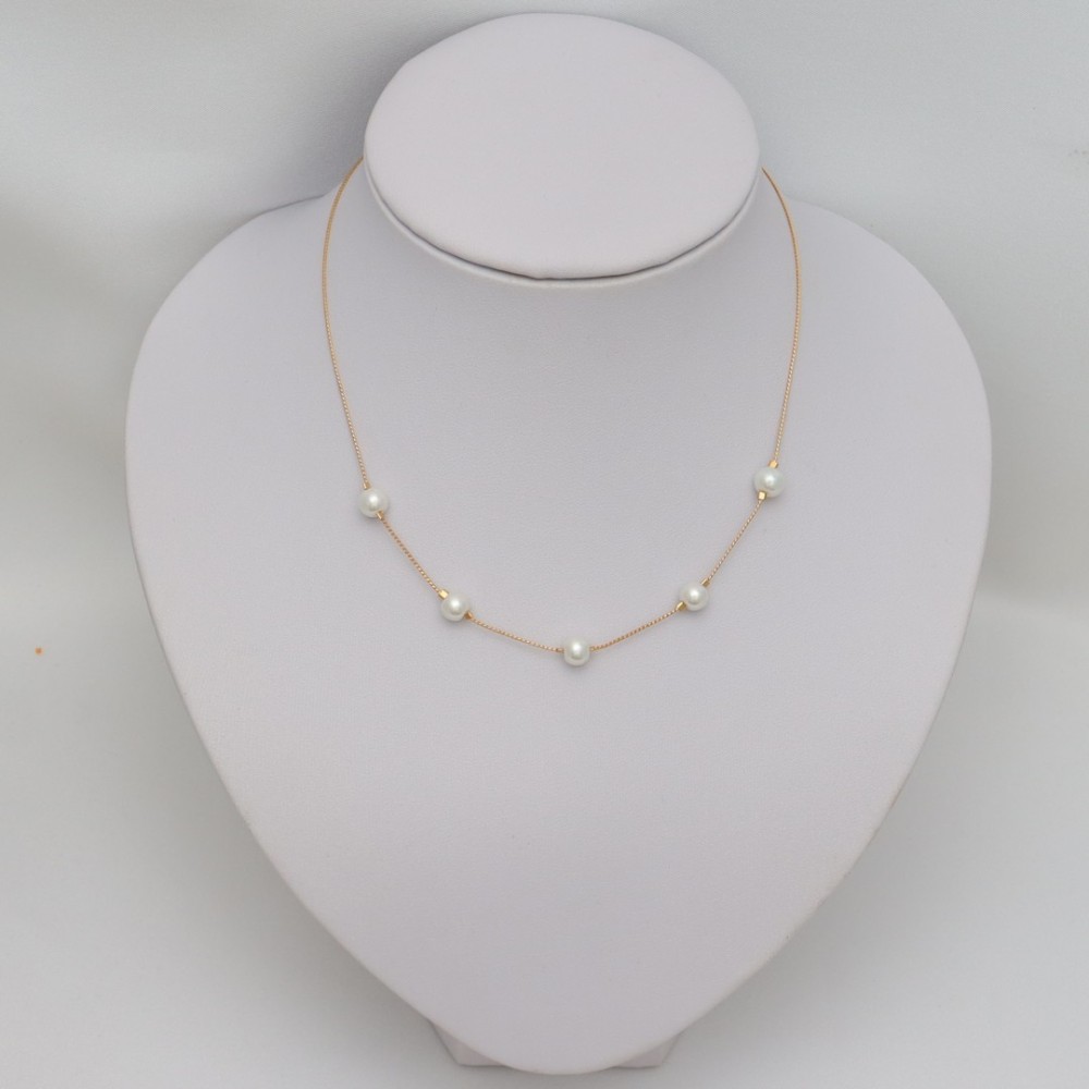 Collier mariage perles blanc et or
