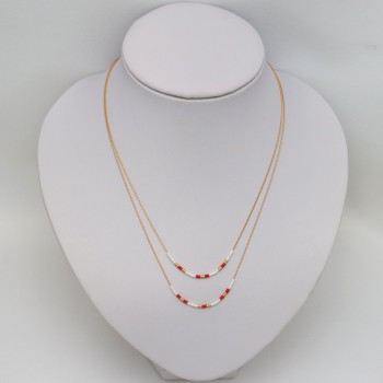 Collier double rang or blanc et rouge CO6014