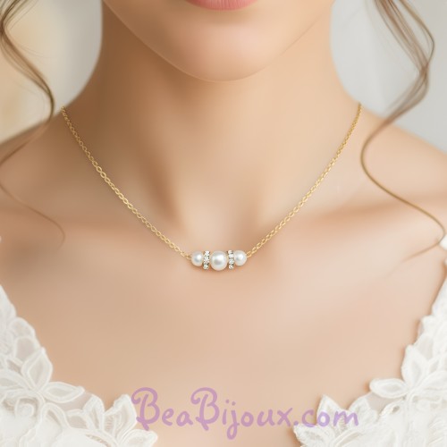 Collier de mariage or blanc strass