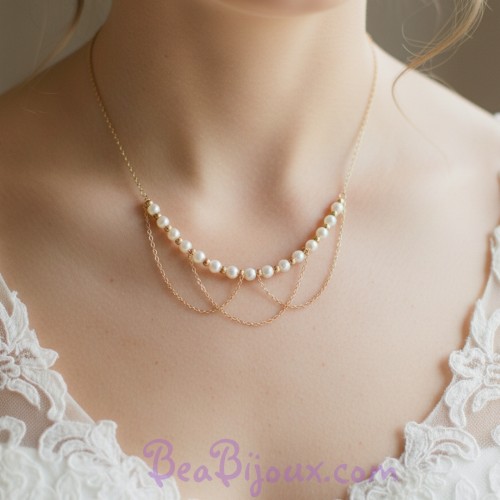 Collier mariage blanc et or