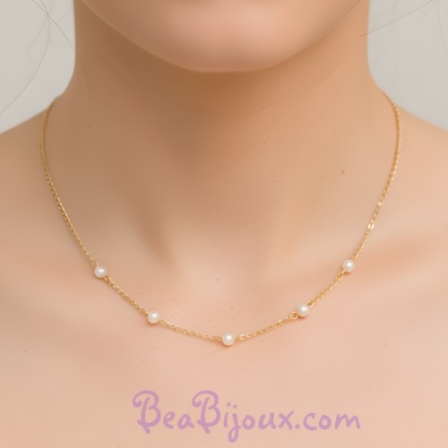 Collier mariage blanc et or