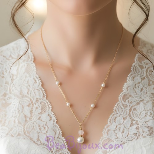 Collier mariage pendentif blanc et or