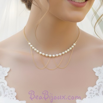 Collier mariage blanc et or CO6001