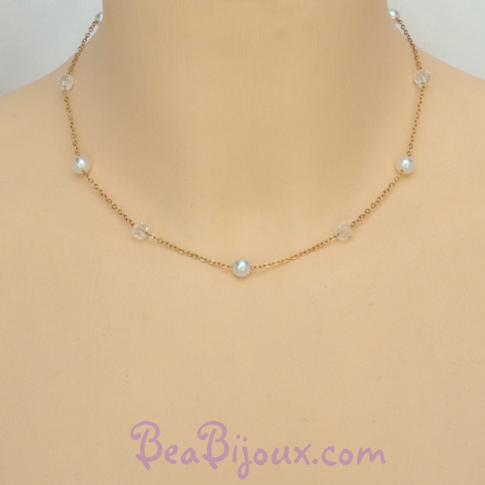 Collier Mariage Perles Nacrées et Verre Facetté Collier Mariage Perles Nacrées et Verre Facetté