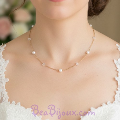 Collier Mariage Perles Nacrées et Verre Facetté