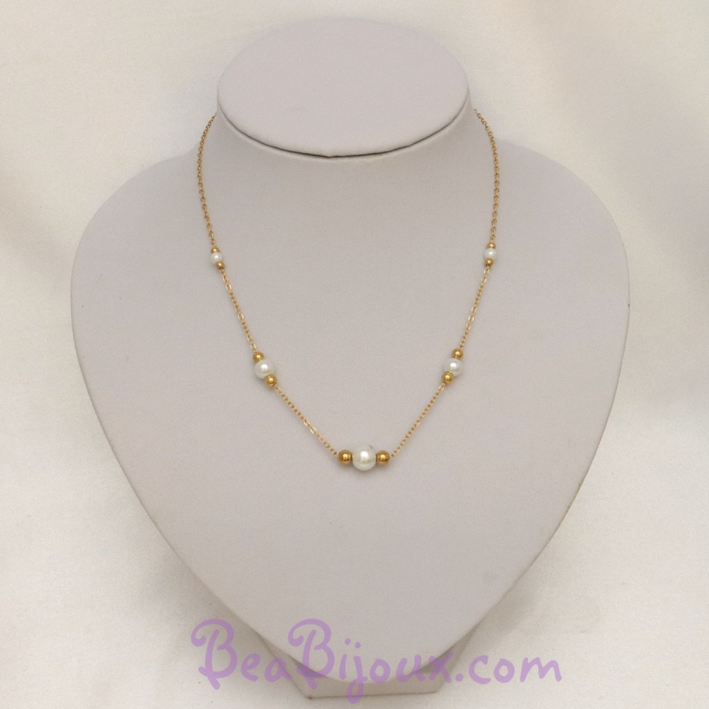Collier de Mariage Perles blanches et dorées Collier de Mariage Perles blanches et dorées
