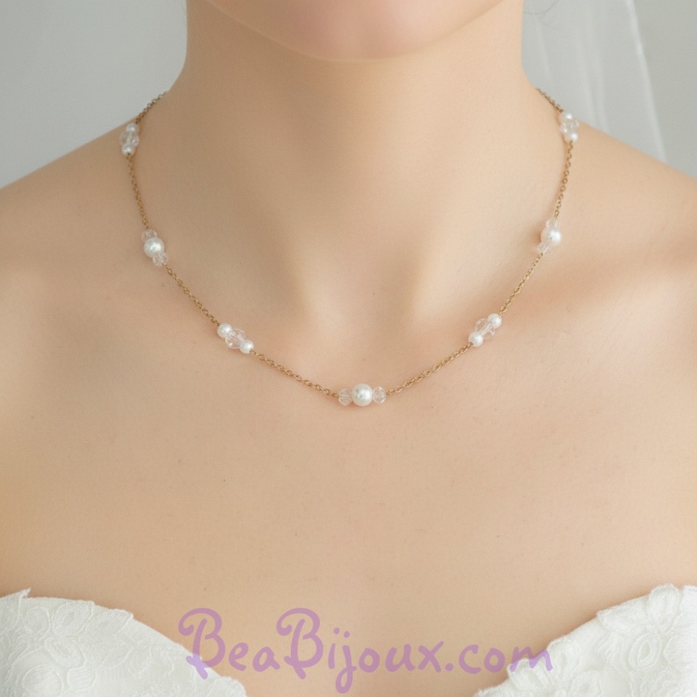 Parure mariage perles blanches et facetté Parure mariage perles blanches et facetté