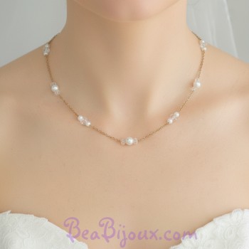 Collier mariage perles blanches et verre facetté CO5011