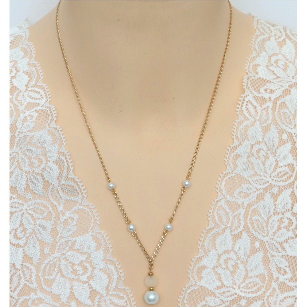 Parure mariage sur chaîne dorée à l'or fin et perles Parure mariage sur chaîne dorée à l'or fin et perles