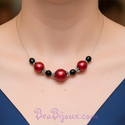 Collier fantaisie rouge noir et argent CO1228A