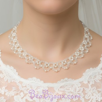 Collier mariage blanc et cristal CO4249Z