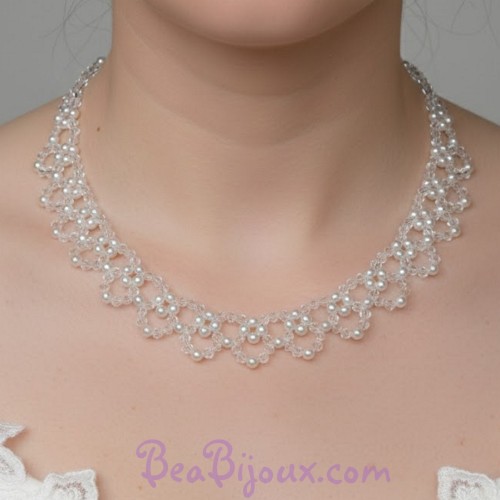 Collier mariage blanc et cristal