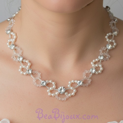 Collier mariage blanc et cristal