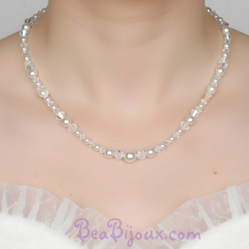 Collier mariage blanc et cristal