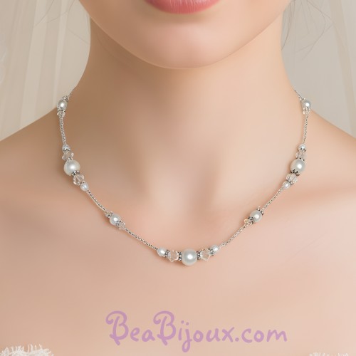 Collier mariage blanc et cristal