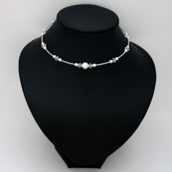 Collier mariage ras de cou blanc et cristal CO4288A