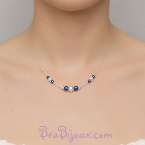 Collier mariage blanc bleu royal