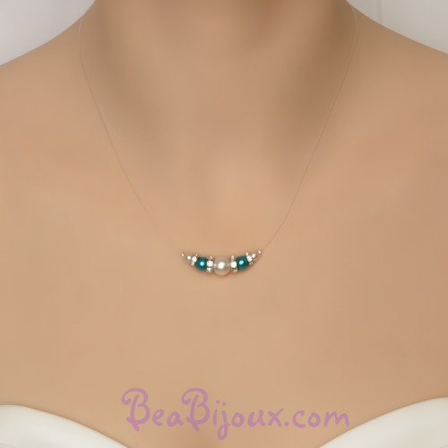 Collier mariage blanc turquoise strass