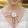 Collier mariage fleur plumes ivoire clair bordeaux CO4291A