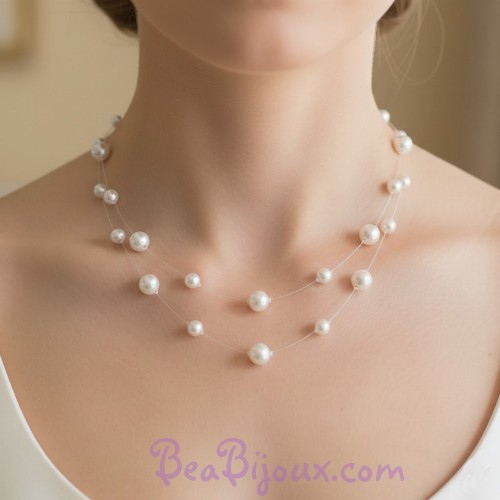 Collier mariage multi-rangs blanc