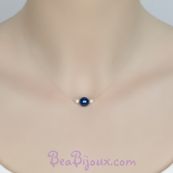Collier perles bleu marine blanc CO4281A