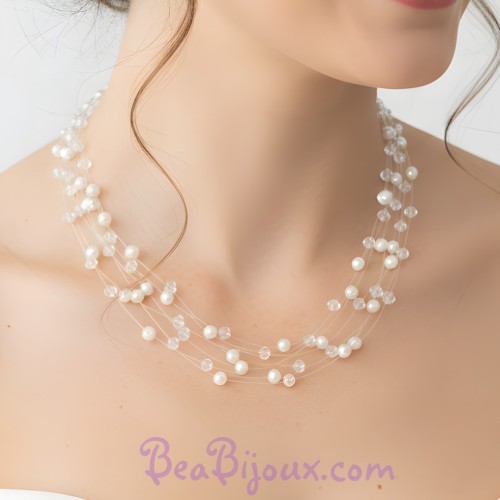 Collier mariage perles cristal et blanc