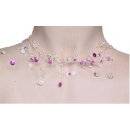 Collier fantaisie ivoire et fuchsia CO4115A