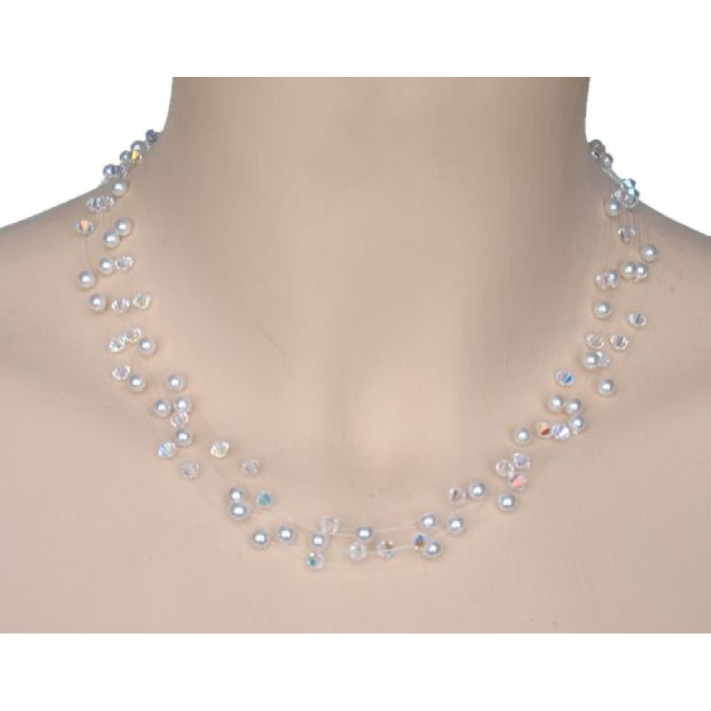 Collier mariage perles cristal et blanc Collier mariage perles cristal et blanc