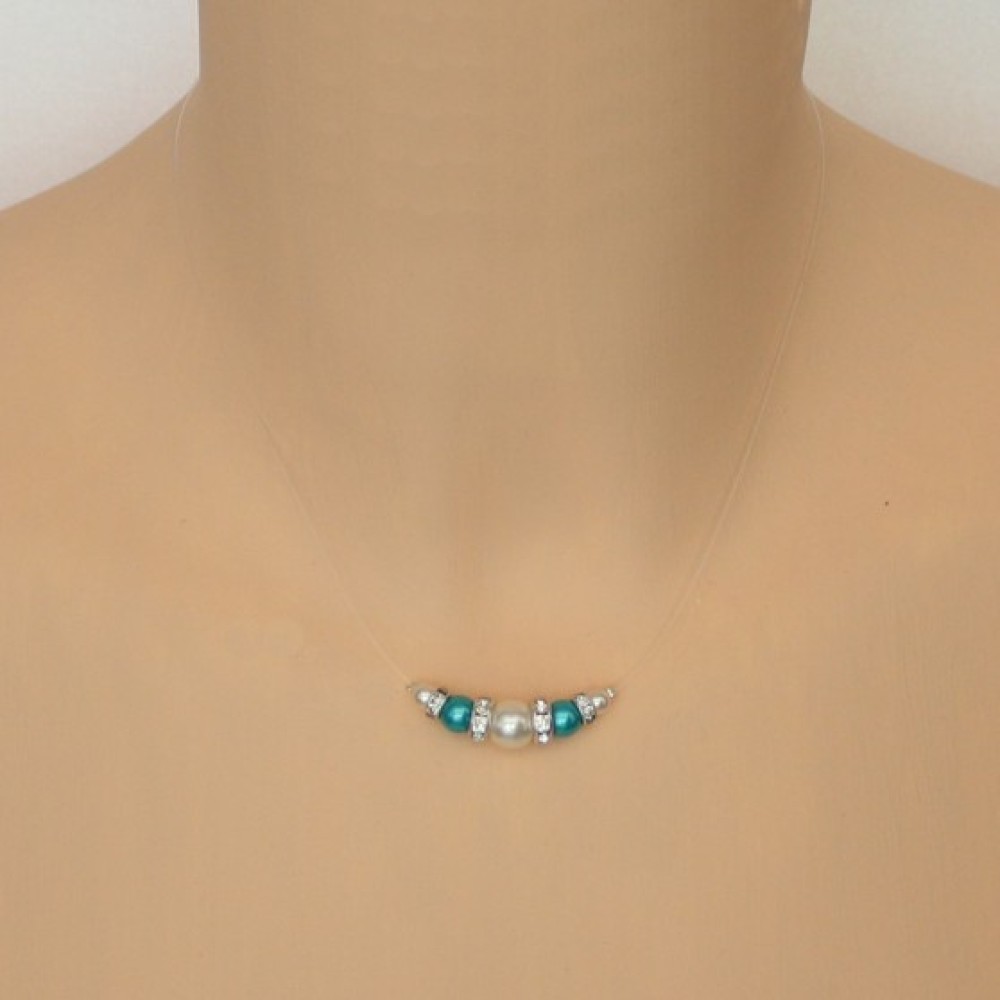 Collier mariage blanc turquoise strass