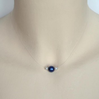 Collier perles bleu marine blanc CO4281A