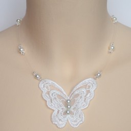 Collier mariage papillon dentelle blanc CO4282A